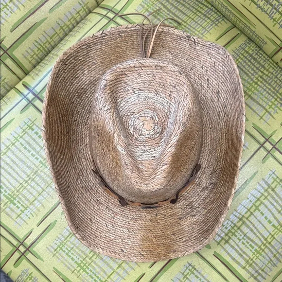 Stetson brand Brown Straw Cowboy Hat with Leather Band size medium - Picture 4 of 8